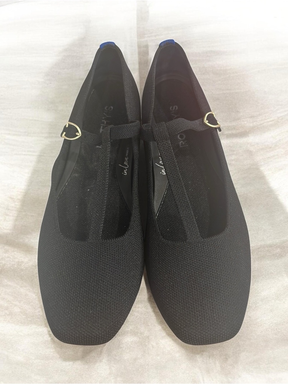 Rothy’s Black Knit T-Strap Ballet Flats